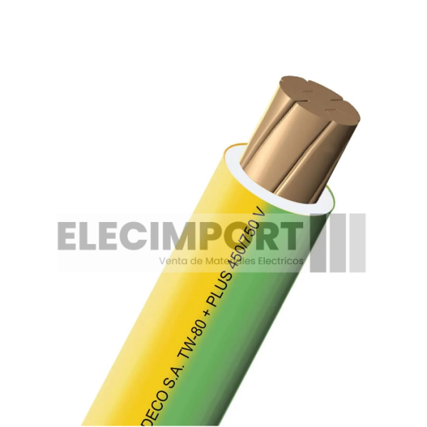 CABLE ELECTRICO TW-80 12 AWG AMARILLO/VERDE 100 METROS